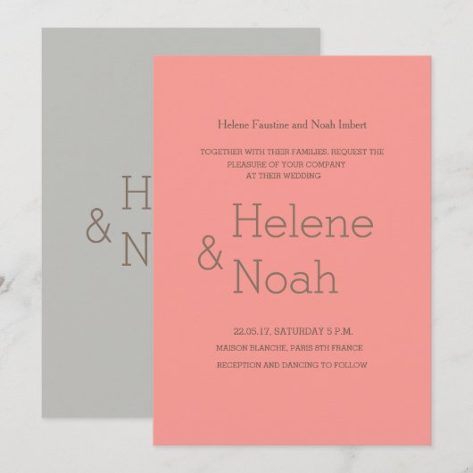 ミニマルモダンシックなコーシンプルラルグ結婚レイ 招待状 (正面/裏面)