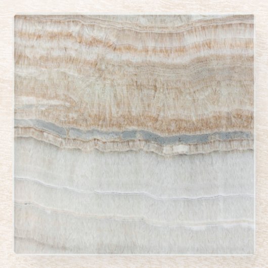 ミニマルモダンシックなベージュタンホワイトグレー大理石 ガラスコースター (正面)