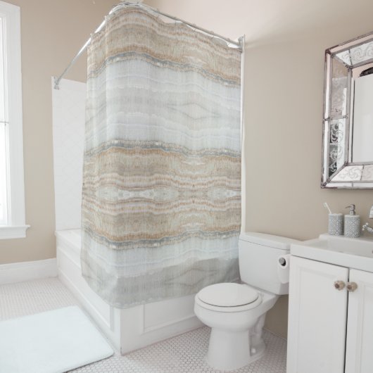 ミニマルモダンシックなベージュタンホワイトグレー大理石 シャワーカーテン (インサイチュ)