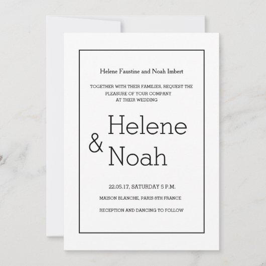 ミニマルモダンシックシンプル白黒結婚ズ 招待状 (正面)