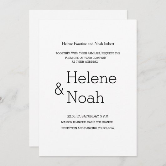 ミニマルモダンシックシンプル白黒結婚ズ 招待状 (正面/裏面)