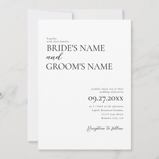 ミニマルモダンシンプル結婚主義の 招待状 (正面)