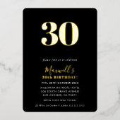 ミニマルモダンシンプル30番目のパーティー白黒金ゴールド 箔招待状 (正面)