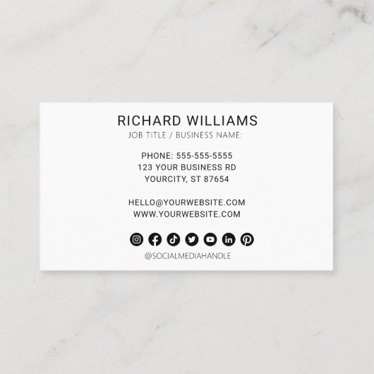 ミニマルモダンスのカスタムロゴのソーシャルメディアのアイコン 名刺 (裏面)