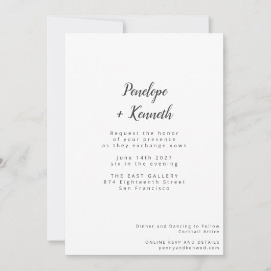 ミニマルモダンスのス結婚クリプト写真 招待状 (正面)