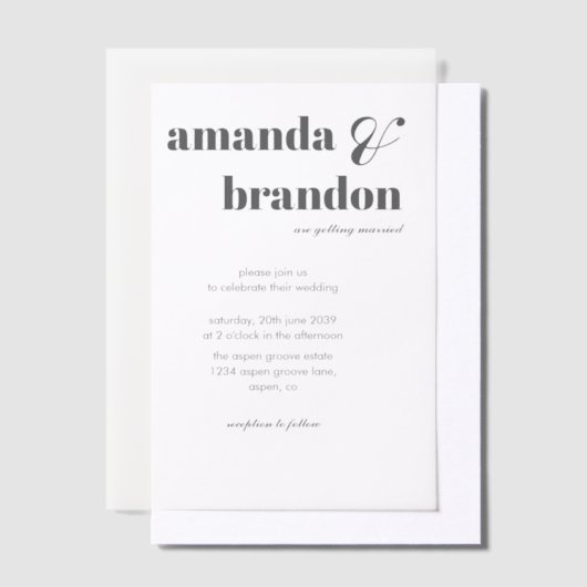 ミニマルモダンスはっきりしたスクリプ結婚ト ベラム紙招待状 (オフセット)