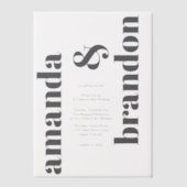 ミニマルモダンスはっきりしたスクリプ結婚ト ベラム紙招待状 (正面)