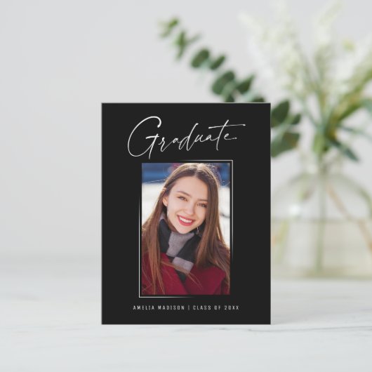 ミニマルモダンスエレガントインクスクリプトのグラッドフォト ポストカード (スタンド正面)