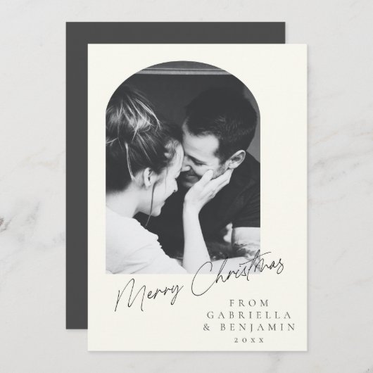 ミニマルモダンスエレガントカスタムの写真クリスマス シーズンカード (正面/裏面)