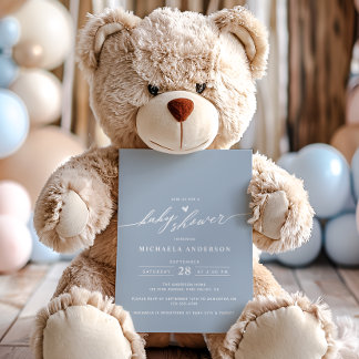 ミニマルモダンスエレガントスクリプト赤ちゃんシャワー 招待状