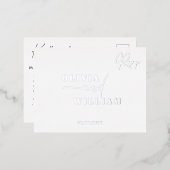 ミニマルモダンスエレガントホワイトシルバーRSVP 箔招待状ポストカード (正面/裏面)