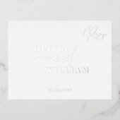 ミニマルモダンスエレガントホワイトシルバーRSVP 箔招待状ポストカード (正面)