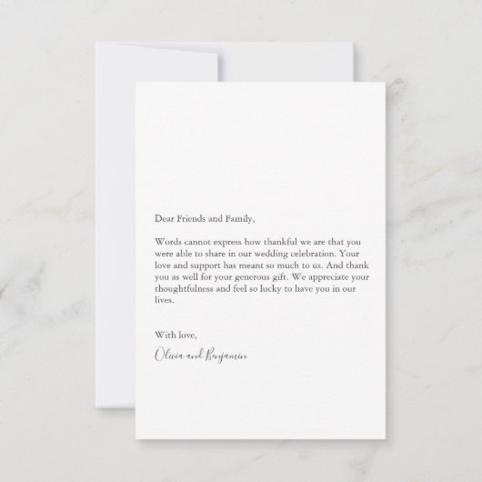 ミニマルモダンスカスタムのメッセージの写真結婚の種類 サンキューカード (裏面)