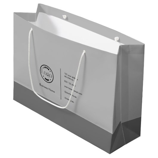 ミニマルモダンスカスタムのロゴ・ビジネス・グレー ラージペーパーバッグ (正面アングル)