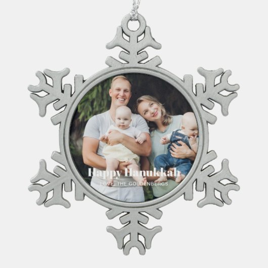 ミニマルモダンスカスタム文字ハヌカー スノーフレークピューターオーナメント (正面)