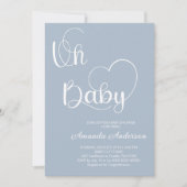 ミニマルモダンスキュートほこりっぽいブルー男の赤ちゃんシャワー 招待状 (正面)