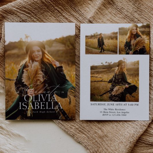 ミニマルモダンスクラシックフォトコラージュ卒業 招待状