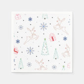 ミニマルモダンスクリスマスカラーラインアート スタンダードカクテルナプキン (正面)