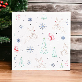 ミニマルモダンスクリスマスカラーラインアート スタンダードカクテルナプキン
