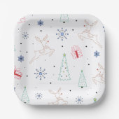 ミニマルモダンスクリスマスカラーラインアート ペーパープレート (正面)