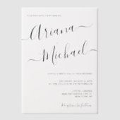 ミニマルモダンスクリプトネーム ウェディングオーバーレイ ベラム紙招待状 (正面)