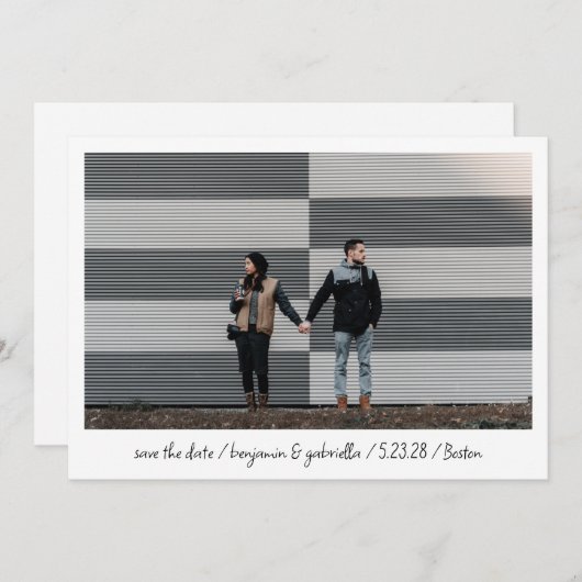 ミニマルモダンスクリプトレタリングフォトウェディング 案内状 (正面/裏面)