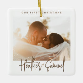 ミニマルモダンスクリプト |クリスマススノーフォト セラミックオーナメント