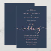 ミニマルモダンスクリプト ネイビーとブッシュの結婚式 招待状 (正面/裏面)
