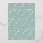 ミニマルモダンスクリプトjoy photo sage green エレガント 箔シーズンカード (裏面)