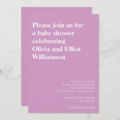 ミニマルモダンスシンプルかわいい赤ちゃんシャワーパープル 招待状 (正面/裏面)