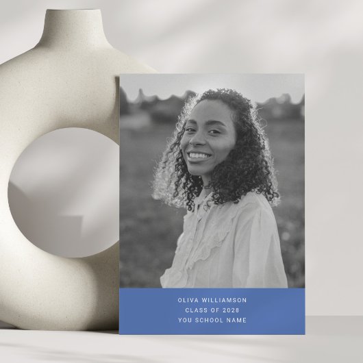 ミニマルモダンスシンプルの青い写真卒業 案内状