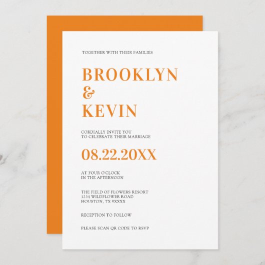 ミニマルモダンスシンプルオ結婚レンジズ | QRコード 招待状 (正面/裏面)