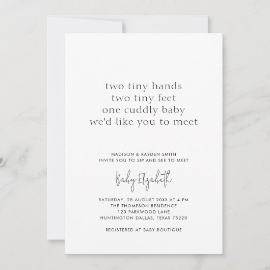 ミニマルモダンスシンプルカップル赤ちゃんシャワー 招待状 (正面)