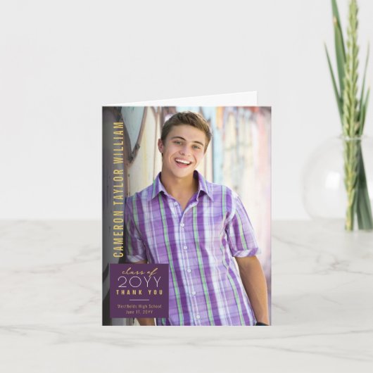 ミニマルモダンスシンプルスクエア写真卒業 サンキューカード (正面)