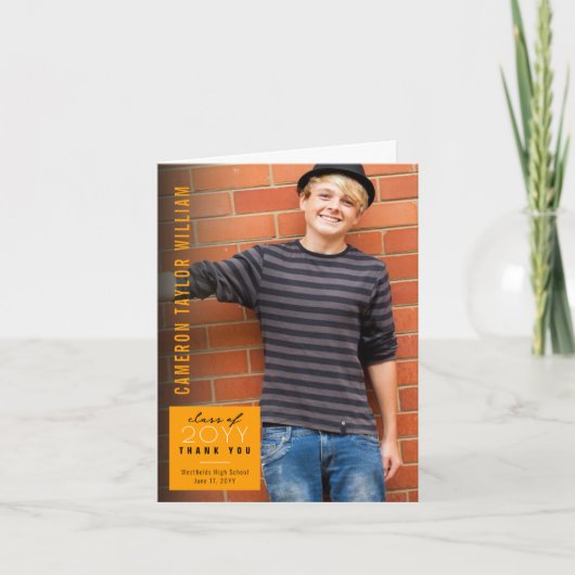 ミニマルモダンスシンプルスクエア写真卒業 サンキューカード (正面)