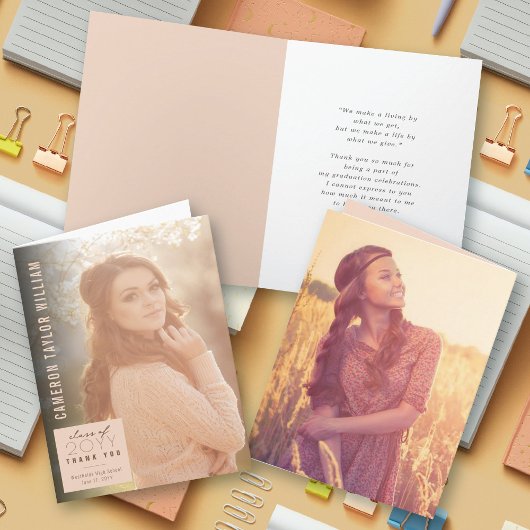 ミニマルモダンスシンプルスクエア写真卒業 サンキューカード