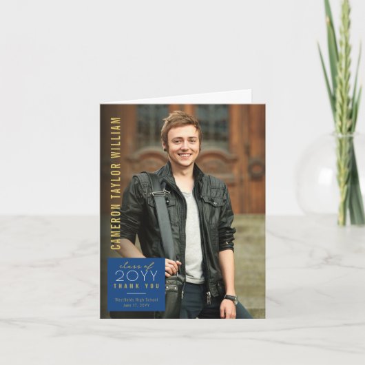 ミニマルモダンスシンプルスクエア写真卒業 サンキューカード (正面)