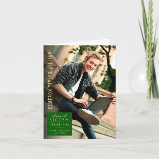 ミニマルモダンスシンプルスクエア写真卒業 サンキューカード (正面)