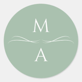 ミニマルモダンスシンプルセージ緑イニシャル ラウンドシール