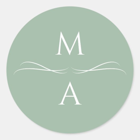 ミニマルモダンスシンプルセージ緑イニシャル ラウンドシール (正面)