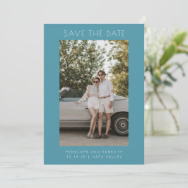 ミニマルモダンスシンプルティール（緑がかった色）エレガントブルーフォト セーブザデート