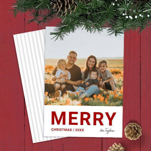 ミニマルモダンスシンプルフォトレッドクリスマス シーズンカード