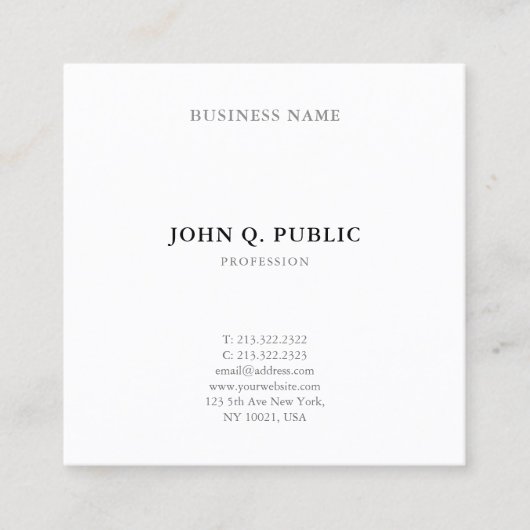 ミニマルモダンスシンプルプロフェッショナルシエレガントック スクエア名刺 (正面)