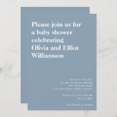 ミニマルモダンスシンプルベビーシャワーダスティブルー 招待状 (正面/裏面)