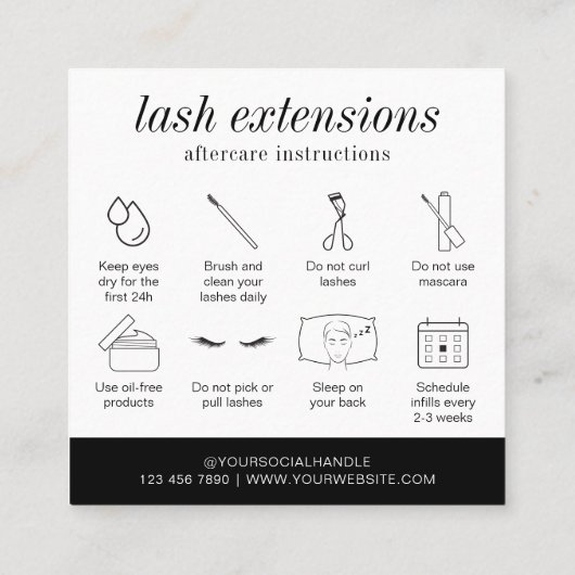 ミニマルモダンスシンプルラッシュアフターケアカード スクエア名刺 (裏面)