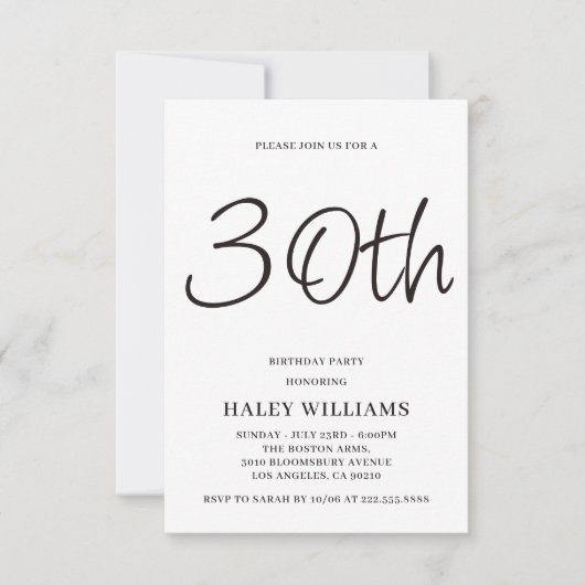 ミニマルモダンスシンプル書道30歳の誕生日 招待状 (正面)