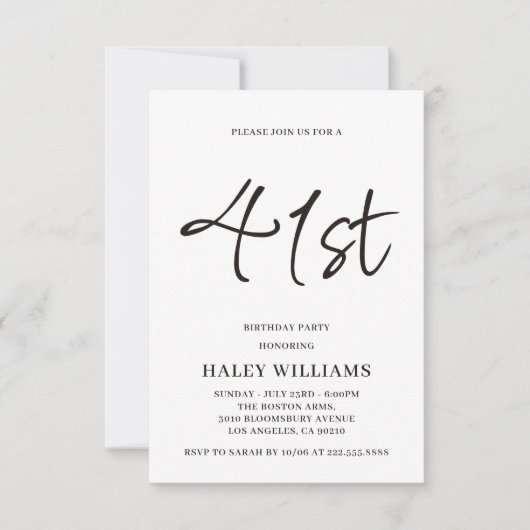 ミニマルモダンスシンプル書道41誕生日 招待状 (正面)