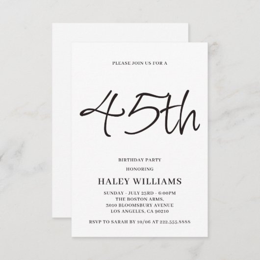 ミニマルモダンスシンプル書道45誕生日 招待状 (正面/裏面)