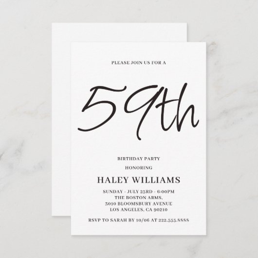 ミニマルモダンスシンプル書道59誕生日 招待状 (正面/裏面)