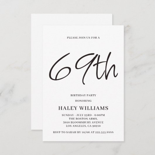 ミニマルモダンスシンプル書道69誕生日 招待状 (正面/裏面)